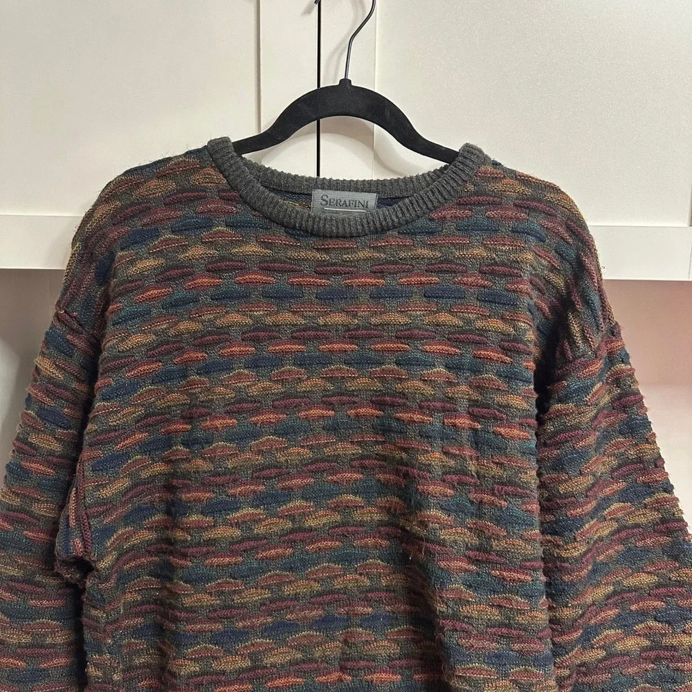 Vintage Serafini Coogi Syle 3D Textured Knit Hip Hop Abstract Sweater‎ Grandpa M